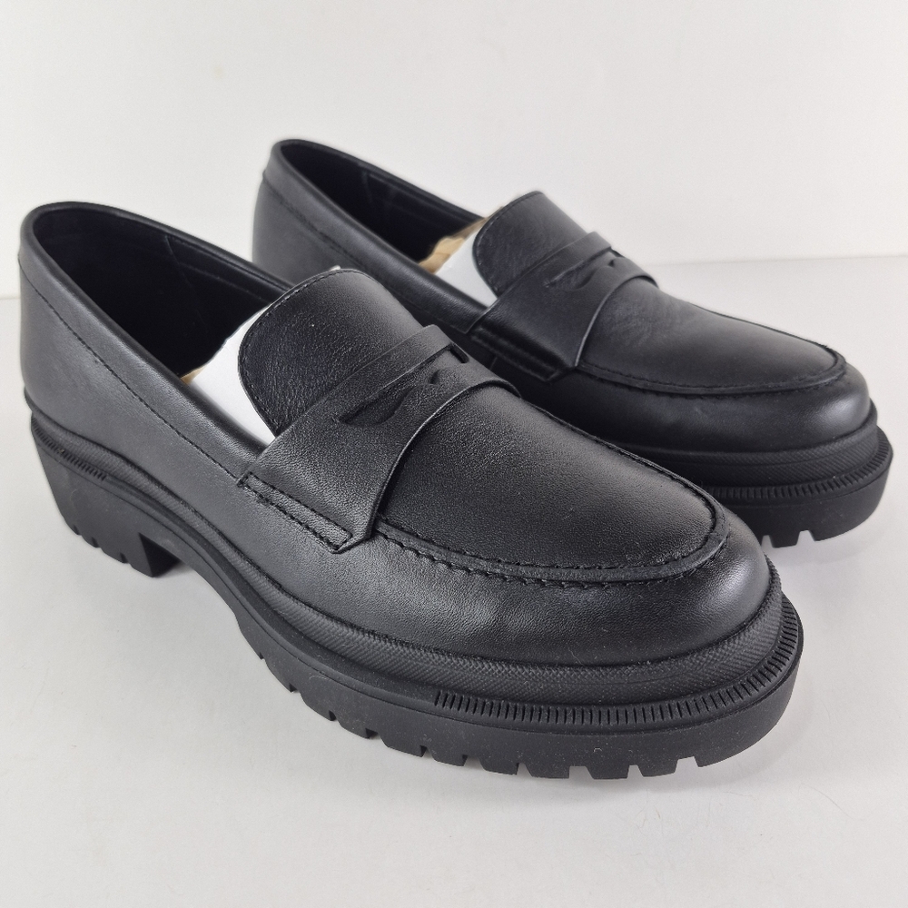 Sz 9 Portland Leather Patina Black Zoe Chunky Loafers NWT
